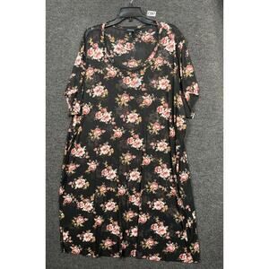 Torrid Boho Semi Sheer Black Floral Kimono Duster Womens 4X Hi-Low Short Sleeves